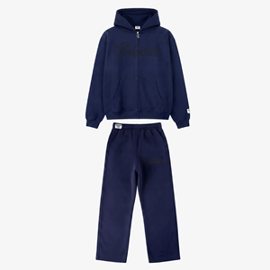 Conjunto Deportivo con Capucha Unisex Azul Marino, 340 GSM, 100% Algodón Francés, con Cordón Ajustable, Estilo Casual para Otoño, Logotipo Bordado, 2026 - Product Image 1