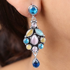 Factory Direct Price Wholesale Oxidized <b>Silver</b> Multi Stone <b>Dangle</b> <b>Earrings</b> for Women | Bulk Supplier Premium Quality Hot Selling - Product Image 6