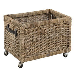 Eco-Friendly Natural Rattan <b>Wicker</b> Storage <b>Basket</b> with 4 Wheels <b>Large</b> Bamboo Boxed Household Storage Food Display Cheap Price - Product Image 1