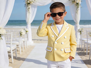 Costume de blazer noir à double boutonnage pour garçons pour mariage à la plage |   Costume de fête formel pour enfants avec passepoil blanc - Product Image 3