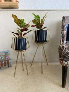 Home Decor Set of 2 Modern Gold Metal Plant Stand with Wire Frame Planter Powder Coated Finish Drainage Hole for Indoor Use - Product Image 4