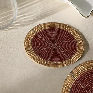 Beaded <b>Round</b> Coasters <b>Set</b> of <b>4</b> Handmade Decorative Drink Coasters <b>for</b> Coffee <b>Table</b> <b>Dining</b> <b>Table</b> Home Decor - Product Image 4