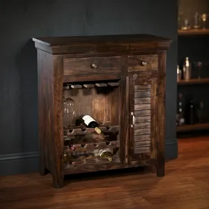 Mueble para Vino de Madera Maciza Rústica con Puerta Corredera y Cajón para Almacenamiento en el Hogar - Product Image 3