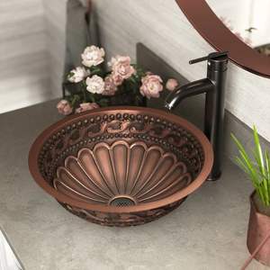 Lavabo de salle de bain en laiton couleur antique, lavabo sur pied de luxe finition martelée, cuvette de lavage haut de gamme pour usage domestique, hôtelier et de restauration - Product Image 2