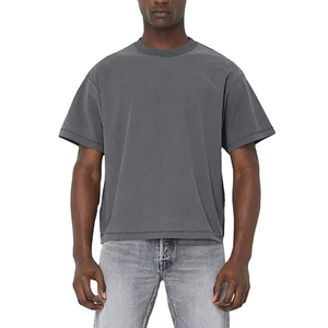 T-shirt gris délavé vintage pour homme, coupe oversize, coton délavé à l'acide, style streetwear rétro, effet vieilli, mode décontractée, logo personnalisé - Product Image 4