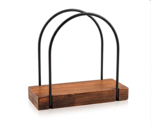 Porte-serviettes en bois et fer, design classique fait main, grand porte-mouchoirs brun, support élégant pour la table, pour une utilisation en cuisine - Product Image 1