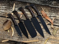 Ensemble de couteaux de cuisine faits à la main sur mesure, 5 pièces, couteaux en acier 1095 avec revêtement en poudre, avec étui en cuir
