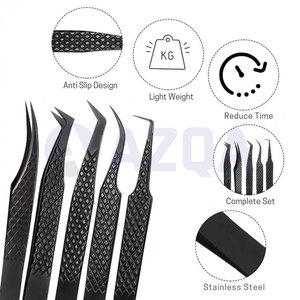 Black Color Coated Stainless Steel <b>Lash</b> Extension Tweezer Set with Isolation Curved Boot 45 Degree and 90 Degree Tips - Product Image 3