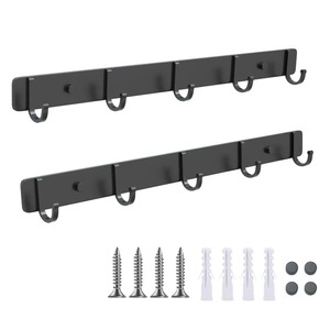 Modern Metal Wall Hook <b>Rack</b> 5 Hooks <b>Black</b> Minimalist Style for <b>Clothing</b> Drill Installation - Product Image 5