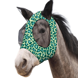 Masque anti-mouches en cuir véritable pour chevaux, protection estivale, maille respirante, protection UV, design doux pour les oreilles et le nez, pour l'équitation - Product Image 1