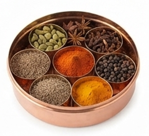 Boîte de rangement à épices ronde en cuivre de luxe avec 6 compartiments, support à masala en métal fait main pour la cuisine, style rustique - Product Image 6