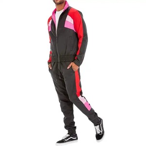 Chándal Deportivo para Hombre en Negro, Rojo y Rosa con Bloques de Color, Manga Larga, Cuello Alto, Estilo Deportivo, Transpirable, de Poliéster, para Otoño, Corte Regular - Product Image 4