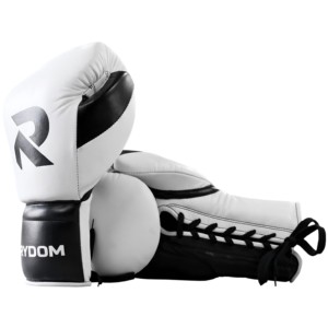 Gants de boxe RYDOM blancs et noirs à lacets pour le sparring, l'entraînement au sac de frappe, le kickboxing – Équipement personnalisé, marque OEM, vente en gros, marque privée - Product Image 4