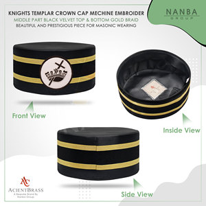 Casquette Couronne des Templiers - Badge en Velours Brodé Noir et Blanc pour Utilisation en Extérieur et en Soirée - Product Image 3