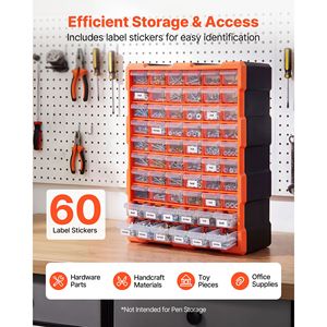Armoire de rangement en plastique à 60 tiroirs, empilable, organisateur de petites pièces pour garage, montage mural - Product Image 3