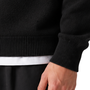 Pull en maille pour homme, noir uni, col montant zippé, manches longues, décontracté, hiver, doux, 100% coton, coupe premium - Product Image 6