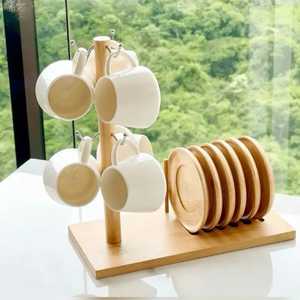 Wooden Wall <b>Shelf</b> Coffee <b>Storage</b> Jar Ceramic Tiles Hooks Holds Mugs Rustic <b>Kitchen</b> Organizer Stylish Functional Modern Trendi - Product Image 6