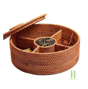 BEST SELLER Eco-Friendly Rattan Divided <b>Storage</b> <b>Basket</b> with Lid Handmade <b>Wicker</b> Snack Candy Fruit Box Vietnam Supplier OEM ODM - Product Image 3