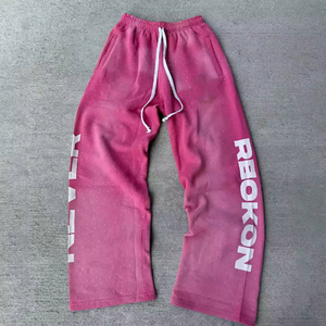 Pantalon de jogging coupe ample et large, style streetwear personnalisé, brodé, évasé, coupe-vent, avec strass, pour homme - Product Image 2