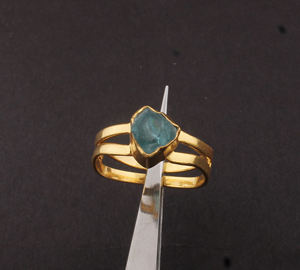 Natural Blue Topaz Bezel Setting Row Ring 925 Sterling Silver Luxury Gold Plated Women's <b>Handcrafted</b> Gemstone <b>Jewelry</b> Wholesale - Product Image 1
