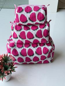 Juego de Bolsas de Aseo Rosadas con Cierre de Cremallera, Bolsas de Maquillaje Portátiles de Tres Tamaños, Diseño de Frutas, Material Textil - Product Image 4