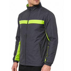 Veste coupe-vent pour homme de qualité supérieure, col montant, légère, imperméable, pour activités de plein air, vente en gros, gris foncé et vert lime, veste de course - Product Image 3