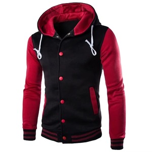 Veste universitaire à capuche personnalisée noire, rouge, noire et jaune pour hommes, en polaire, style Letterman, fabricant OEM ODM - Product Image 1