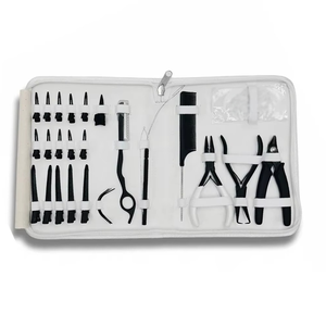 Professional Stainless Steel All-in-One Hair Extension <b>Beading</b> Tools <b>Kit</b> Pliers Loop Needles Customized Leather Pouch - Product Image 1