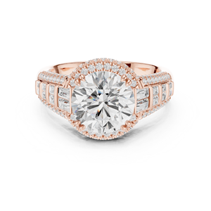 Anillo Solitario de Moissanita con Corte Redondo, Engaste Halo Vintage, Chapado en Oro Rosa sobre Plata de Ley, Anillo de Promesa, Regalo para Ella - Product Image 1