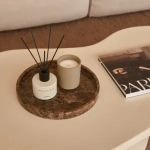 Plateau rond en marbre brun Pietra, plateau de service décoratif en pierre naturelle, décoration de luxe pour la maison - Product Image 1