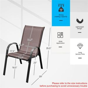 2 Pack Brown <b>Stackable</b> Patio <b>Dining</b> <b>Chairs</b> Ergonomic Steel Frame with 330 LBS Capacity Breathable Fabric for Outdoor Use - Product Image 3