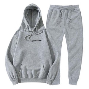 Survêtement unisexe beige à capuche, manches longues, couleur unie, décontracté, pour l'automne, avec cordon de serrage et poches latérales, coupe classique - Product Image 2