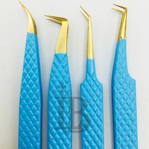 <b>Top</b> Trend Eyelash Tweezers Blue Color Golden Tip Mink Eyelash Extension Volume Tweezers Stainless Steel Russian Volume - Product Image 6
