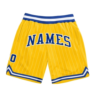 Shorts de Baloncesto Auténticos OMMIZ INDUSTRY al por Mayor, Personalizados en Dorado y Blanco con Rayas Blancas - Product Image 1