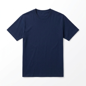 เสื้อยืดคอกลมแขนสั้นสีกรมท่าสำหรับผู้ชาย ทรงปกติ ผ้าเจอร์ซีย์คอตตอน สีพื้น ดีไซน์เรียบง่าย - Product Image 1