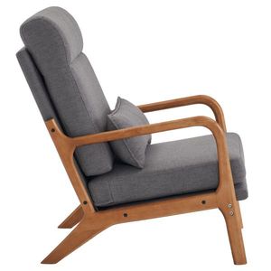Poltrona Relax da Interno in Legno Massello con Schienale Alto e Struttura in Ferro, Rivestimento in Lino Grigio Scuro, Reclinabile Manualmente per Soggiorno - Product Image 6