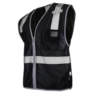 HiVi Men's Security Vest Breathable Mesh Personal Protective Clothing Fluorescent Reflective Safety Features Black Worker Vest - Product Image 4
