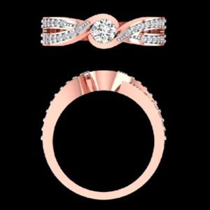 Bague de fiançailles en or rose 14k 18k torsadée avec diamant de laboratoire, solitaire rond unique, alliance de mariage, bijoux fins pour elle - Product Image 1