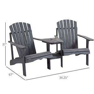 Set di 2 Sedie Adirondack a Due Posti in Legno per Patio e Giardino, Grigie con Tavolino Centrale e Foro per Ombrellone, per Uso Esterno - Product Image 3