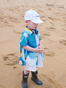 Ensemble de vêtements pour garçons en bas âge, style plage tendance, chemises à manches courtes et shorts, polyester/coton, tenues décontractées pour garçons - Product Image 4