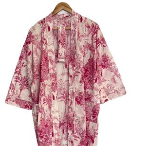 Bata Kimono con Estampado de Dibujos Animados para Mujer, 100% Algodón Tejido, Camisón de Verano Hecho a Mano, ODM, Cuello en V, Cintura Elástica, Suave y Transpirable - Product Image 1