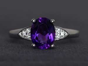Anillo de Amatista Morada, Anillo de Piedra Preciosa, Anillo de Compromiso de Amatista con Corte Ovalado, Plata de Ley, Joyería de Piedra de Nacimiento de Febrero - Product Image 6