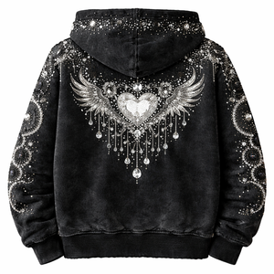 Luxury Rhinestone Zip Hoodie Heavy Crystal <b>Studded</b> Black Streetwear Premium Vintage Winter Oversized - Product Image 2