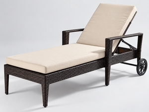 Modern PE Rattan Sun Lounger With <b>Beige</b> <b>Cushion</b> And Tapered Legs Outdoor Furniture Reclining Chair With Back And Wheels - Product Image 5