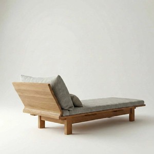 Chaise longue en bois moderne avec dossier inclinable réglable, revêtement en tissu, style japonais, meubles de salon - Product Image 4