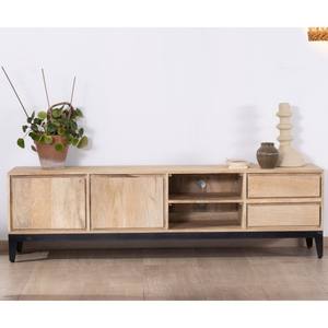 Meuble TV Vandana Silver Order Large 180cm en bois de manguier massif avec portes, niches et tiroirs Gola - Product Image 2