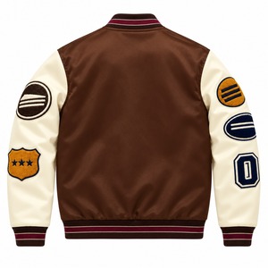 Chaqueta Varsity Marrón y Blanca para Hombre, Cuello Alto, Parches de Letras Bordadas en Chenille, Botones a Presión, Estilo Vintage, para Otoño - Product Image 3