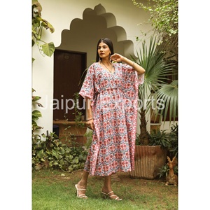 ชุดแมกซี่เดรสแขนกุดพิมพ์ลายดอกไม้, ผ้าฝ้าย100% ชุดชายหาดทรงหลวมไซส์ใหญ่พิเศษรอบเอวธรรมชาติ - Product Image 1