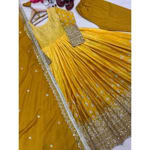Mono Anarkali Amarillo PD-Aarohi con Dupatta y Parte Inferior Elegante, Talla 2XL, Peso 900g, para Fiestas, Diseño Único y Elegante - Product Image 5