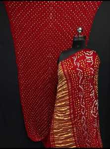 Sari en soie Gajji Bandhani de créateur, soie douce, tenue ethnique traditionnelle, vente en gros - Product Image 3